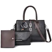 3 in 1 Casual PU Shoulder Bag Ladies Handbag Messenger Bag with Plush Ball