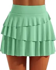 [Generic] Women's Pleated Tennis Skirt Flowy Athletic Golf Skirt with Shorts High Waist Slimming Skirts Quick Drying Sports Skorts Fitness Yoga Skirt Summer Mini Skirt