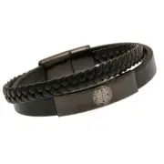 Celtic FC Black Ion Plated Leather Fashion Bracelet