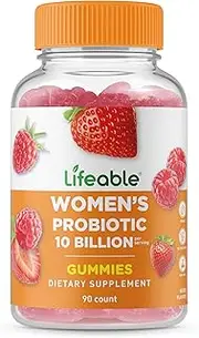 Lifeable Probiotics - 10 Billion CFU - Great Tasting Natural Flavor Gummy Supplement - Gluten Free Vegetarian GMO-Free Probiotic Chewable - for Gut Health and Immune Support - 90 Gummies (Women)