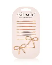 Kitsch Metal Enamel Puffy & Bow Bobby Pins - Rosewood, Set of 8