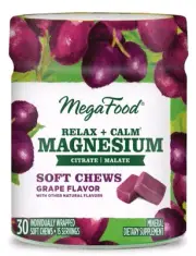 MegaFood Magnesium Supplement Magnesium Citrate & Malate, Grape Soft Chew 30 Ct