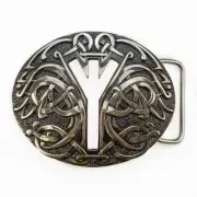 Runic german silver belt buckle Algiz, Life Rune Celtic Old Norse Scandinavian