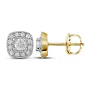 14k Yellow Gold Round Diamond Solitaire Square Frame Earrings 3/8 Cttw