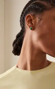 [Yvonne Leon] 9K Yellow Gold Malachite, Diamond Earrings