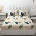 Cotton King size Bedsheet Botanical Print Bedsheet, 2 Pillow Covers + 2 Cushion