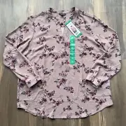 Hilary Radley Women’s Blouse Long Sleeve Pink Floral Print NWT XL