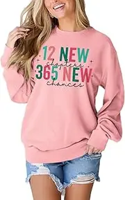 [SOFEON] Happy New Year Sweatshirts for Women Christmas New Year Eve Sweatshirt Colorful Letter Print Crewneck Pullover Tops