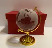 Glass Ball Earth Crystal Sphere World Map with Golden Stand Home Decor 6.5”