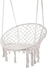 Karriw Hammock Chair Macrame Swing,Cotton Hanging Macrame Hammock Swing Chair Ideal for Indoor, Outdoor, Home,Bedroom, Patio, Deck, Yard, Garden (White)