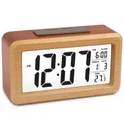 Wooden LED Digital Alarm Clock, Sensor Night Light with Snooze, Date,9253
