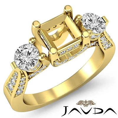 Genuine Asscher Semi Mount Round Diamond 3Stone Weddng Ring 14k Yellow Gold 1.2C
