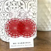 Red Circle Floral Filigree Metal Charm Dangle Earrings, Boho Gypsy Hippie
