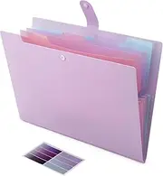 Nafy Colorful Expanding File Folder, 5 Pockets Folder with Colored Labels Portable Weave Pattern Accordion File Folder A4 Letter Size Project Organizer Document Folder for Office School (Purple)