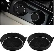 2PCS Bling Car Cup Holder Coaster, Silicone Anti-Slip Insert Drink Cup Mat, Crystal Rhinestone Auto Interior Accessories, 2.75 Inch Universal for Cars, RVs, Trucks and More（Black/2PCS）