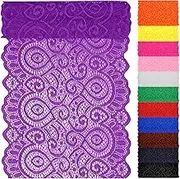 Swpeet 5 Yard by 7" Wide Purple Lace Fabric Stretch Elastic, Trim Lace Ribbon, Elastic Sewing Trim Ribbon for Garment, Headbands, Wedding Bouquet Making DIY Crafts