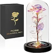 Gifts for Women, Mothers Day Flowers Gifts for Mom from Daughter Son, Valentines, Colorful Rainbow Light Up Rose in A Glass Dome Mom Birthday Presents for Her Wife Grandma (Colourful)