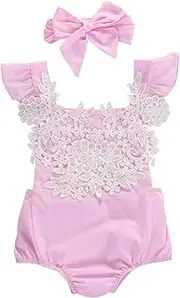 [Generic] Adorable Baby Girl Pink Lace Romper Set - Sleeveless Cotton Outfit (60-90cm) for Spring & Summer