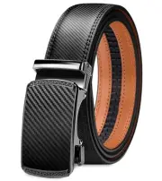 Ratchet Belt Men, Click Black Leather Belt with Adjustable Automatic Buckle, ...