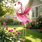 Natelf Garden Flamingo Statues and Sculptures, Outdoor Metal Bird Yard Art, Pink Flamingo Lawn Ornament for Patio Backyard Porch Decorations