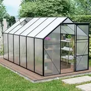 IMagacFun Greenhouse for Outdoor, Polycarbonate with Rain Gutter and Roof Vent, Raised Base, Anchor Aluminum Heavy Duty Walk-in Greenhouse for Backyard in All Season (Black, 190×371×195 cm)