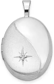 [JewelryWeb] 925 Sterling Silver Patterned Holds 2 photos Polished and satin 19mm Diamond-Polished and Brushed Oval Locket
