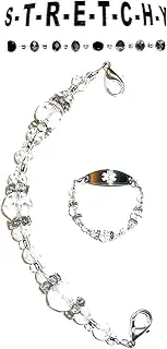 [Hidden Hollow Beads] Women's Crystal Beaded Stretchy 6.5 or 5.5 inch long Medical Alert ID Interchangeable Replacement Bracelet, Identification Vital info tag