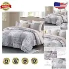 Cloud-Like King Size Comforter Set with Reversible Grey Patchwork Design