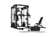 LSG GRK200 10-in-1 Home Gym Station, Power Rack, Smith Machine and Cable Crossover + 90kg Olympic Barbell & Bumper Plate Set