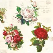 ENGLISH ROSES Vintage Floral Napkins with Script, Stamp, Napkins for Decoupage