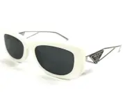 Prada Sunglasses SPR14Y 142-5S0 White Silver Square Frames with Dark Gray Lenses