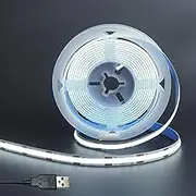 Clearhill 5V 8mm Width USB COB LED Strip Lights,Cool White 6500K,320LEDs/M,8W/M,CRI90,16.4FT/5M,Electroplated Double-Sided Panel Light Strip,Waterproof IP20,Flexible Strip for Indoor Decoration