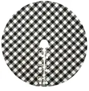 48" Christmas Tree Skirt Buffalo Plaid Black White Check Pom Pom Tie. New
