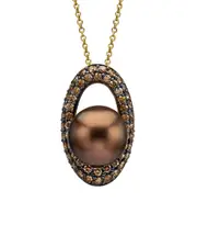 Le Vian Chocolate Pearls 14K 1.05 ct. tw. Diamond 10-11 Pearl Pendant Necklace