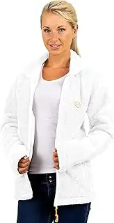 [Reichstadt] Women's Fleece Jacket with Extra Long Sleeves - Cosy Comfort Meets Style, White, Medium