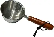 Butter Warmer Pot Stainless Steel Milk Warmer with Wooden Handle for Seafood, Mini Butter Melting Pot Small Saucepan with Dual Pour Spouts, Chocolate Melting Pot (Silver+Brown, 150ML)