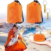 BLAZDEVE Survival Sleeping Bag, 2Pack Emergency Sleeping Bag Bivvy Bag, Reusable Portable Emergency Rescue Blanket Lightweight Waterproof Thermal Bivy Sack with 2 Whistle for Outdoor Camping