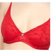 Calvin Klein Bra 32B Red Lace Valentine I Heart You Balconette Underwire NEW NWT