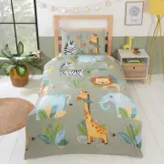 Exotic Animals Toddler Duvet Cover Set Rumble In The Jungle Junior 2-in-1 Design