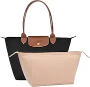 D.DUO Bag Organizer,Purse Insert Organizer With Zipper,Suitable Longchamp Long and Short Handles Tote Bag Organizer Insert (Pink, Large)