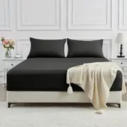 LINENOVA 2000TC Cooling Bamboo Fitted Sheet Pillowcases Set Ultra Soft For All Year Comfort - Black