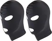 SKHAOVS 2 Pieces Full Cover Zentai Hood Mask Open Eyes Open Mouth Mask Breathable Elastic Black Cosplay Costume Hood Unisex Headgear for Halloween Party Costume Men Adult Women