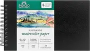 Indigo Artpapers Watercolor Paper Wiropad, 24 Sheets, 8x10 (140lb/300g) | Handmade 100% Cotton Rag, Cold Pressed, Acid-Free Water Color Paper with 4 Natural Deckle Edges, Watercolor Pad Sketchbook
