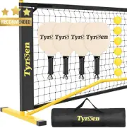 Portable Pickleball Net on Wheels 22FT, Metal Frame, PE Net, 4 Balls, Carry Bag