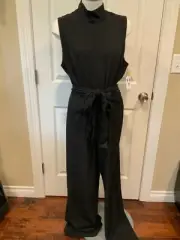 Donna Karan Black High Neck Sleeveless Belted Jumpsuit, Size 16, NWT!