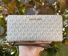 Michael Kors Jet Set Travel Large Continental Wallet Wristlet MK Vanilla Brown