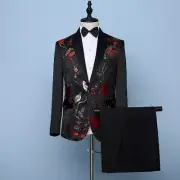 2025 Spring Men's Embroidered Suit Coat Set New Host Pattern Pants 2pcs Suit Set