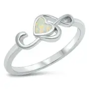 Treble Clef Heart Ring Sterling Silver 925 White Opal Face Height 7.5 mm Size 10