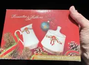 1980’s Vintage Poinsettia & Ribbons Festive Holiday Cream & Sugar Set Kmart Ch11