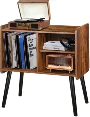 Record Player Stand with Vinyl Record Storage, Mid-Century Turntable Stand for L